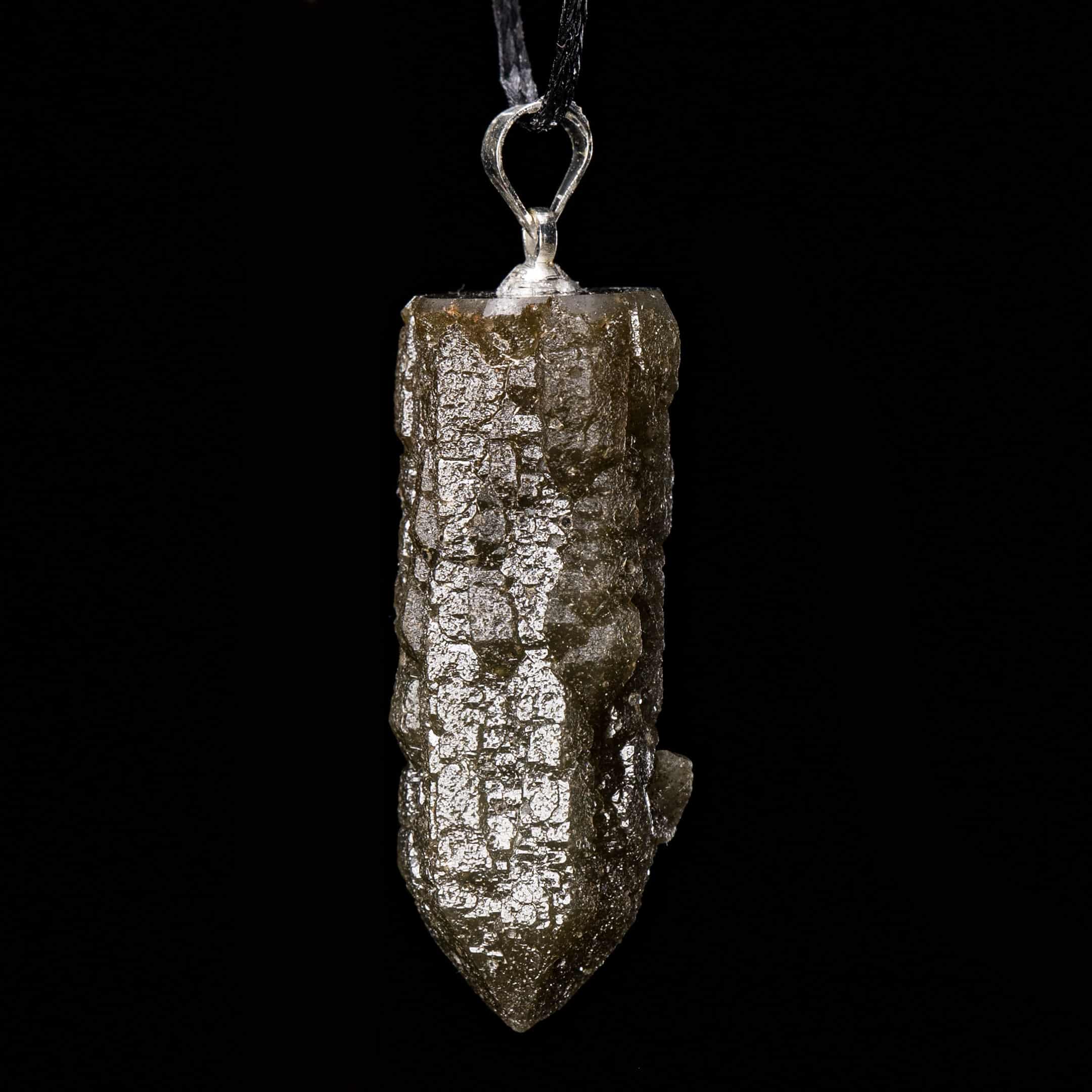 Mongolian Green Hedenbergite Included Etched Quartz Crystal Pendant