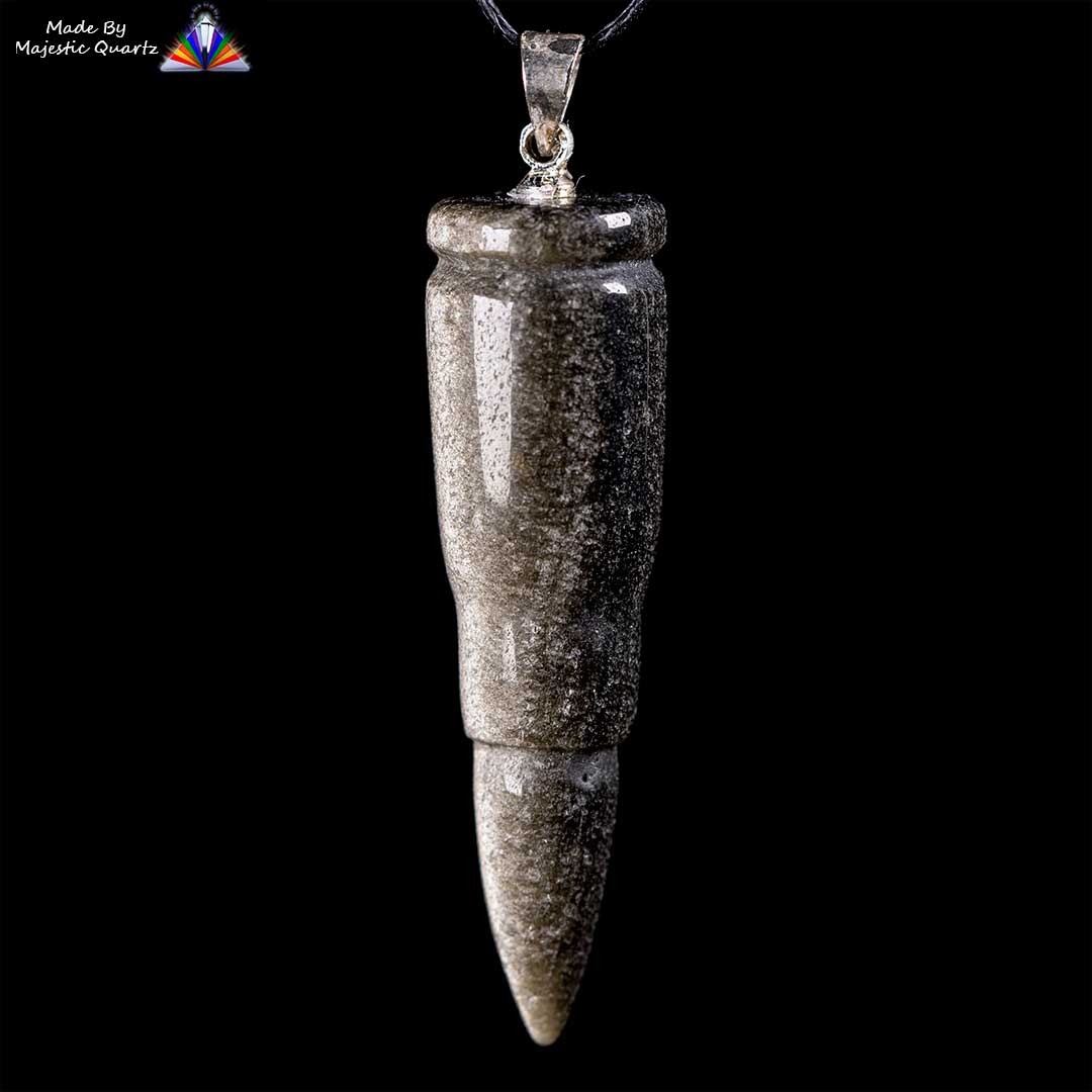 Polished Silver Sheen Obsidian Carved Bullet Pendant
