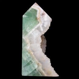 Polished/Natural Green Fluorite Tower With Druzy Quartz