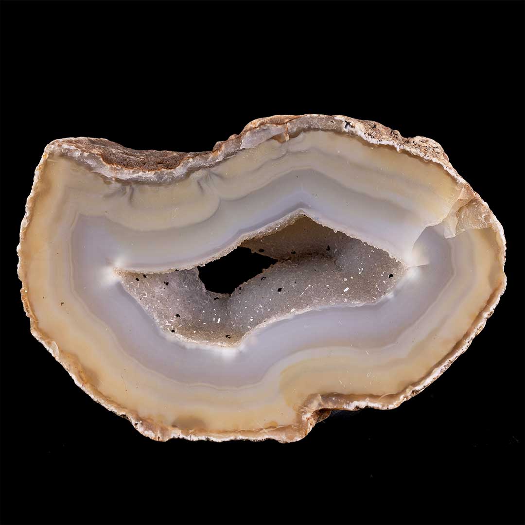 Polished Agate Slice with Glittering Crystalized Cavity